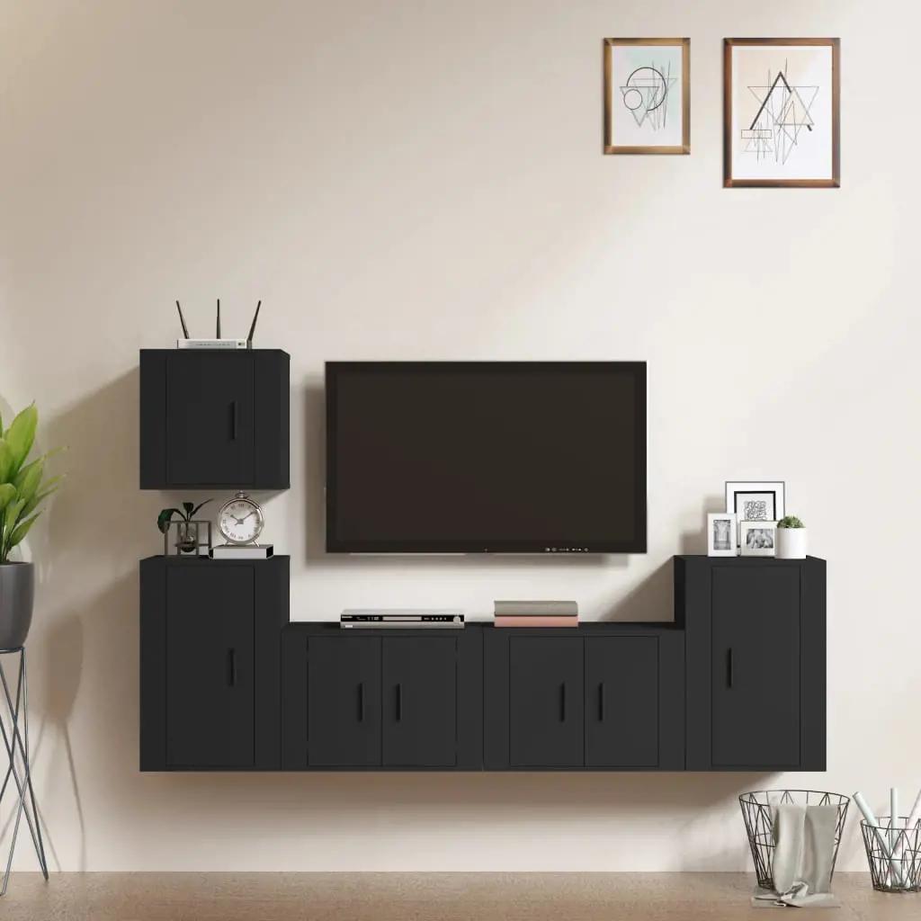 5-delige Tv-meubelset bewerkt hout zwart (1)