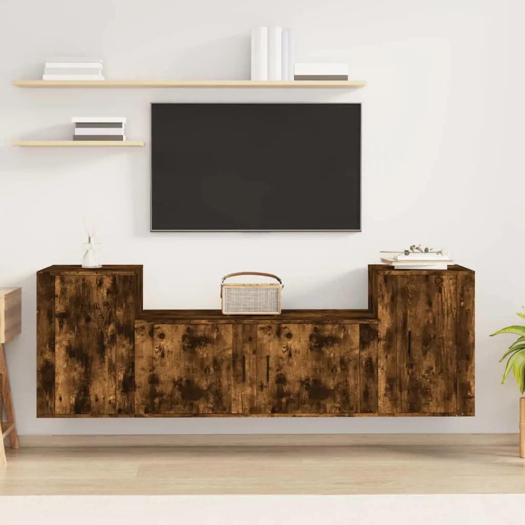 3-delige Tv-meubelset bewerkt hout gerookt eikenkleurig (1)