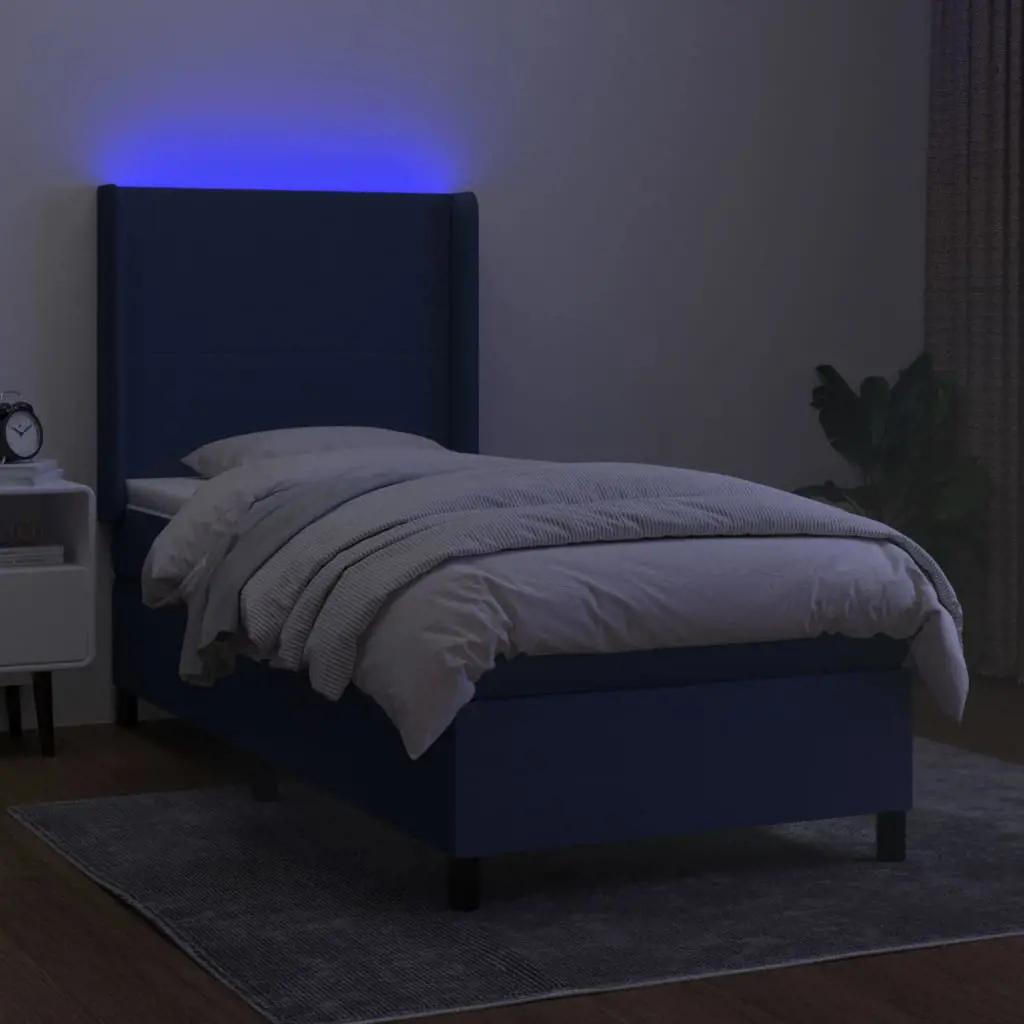 Boxspring met matras en LED stof blauw 100x200 cm (3)