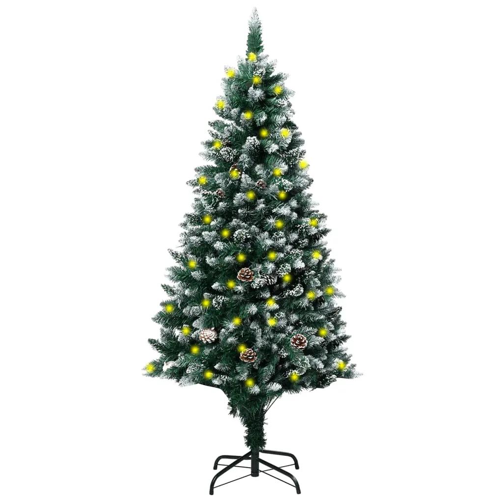 Kunstkerstboom met LED's en dennenappels en witte sneeuw 180 cm