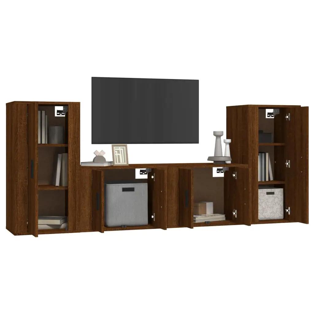 4-delige Tv-meubelset bewerkt hout bruin eikenkleur (3)