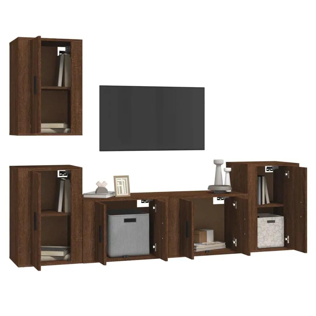5-delige Tv-meubelset bewerkt hout bruin eikenkleur (3)