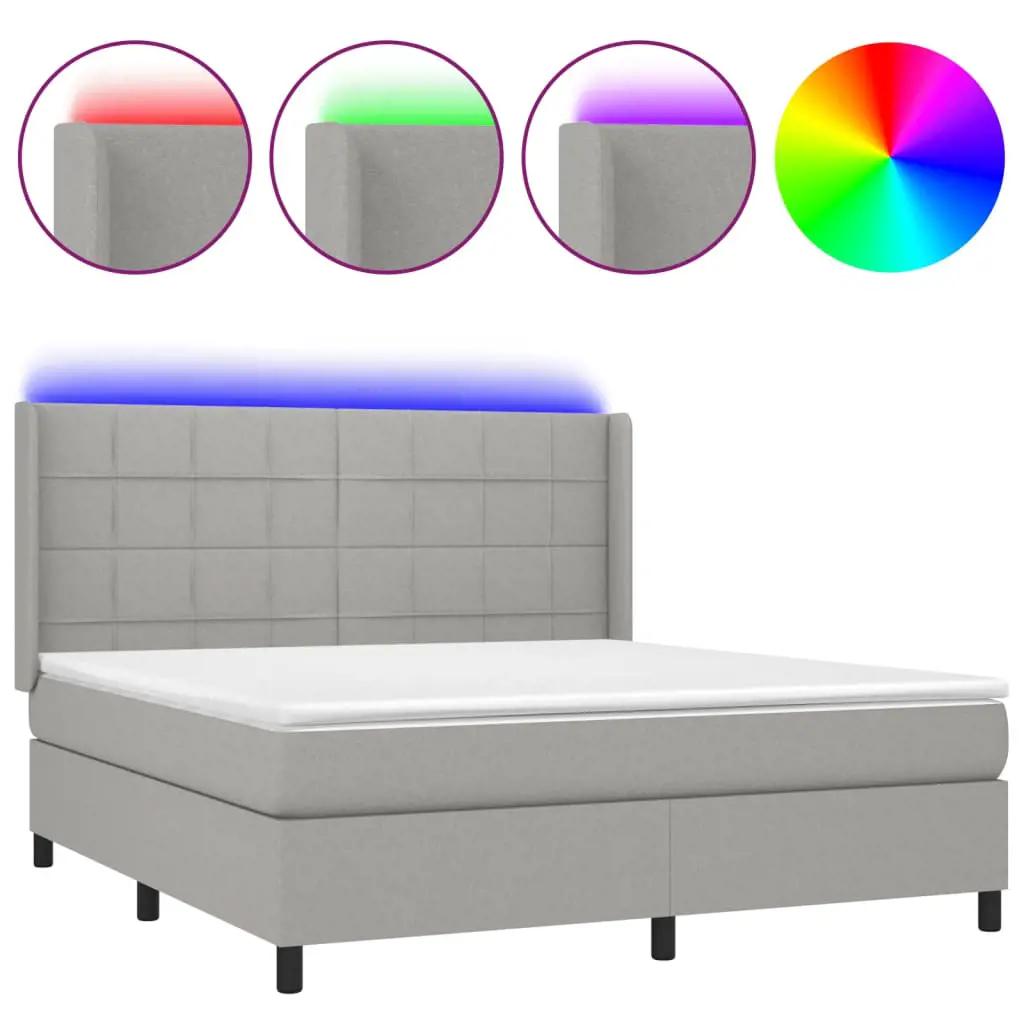 Boxspring met matras en LED stof lichtgrijs 160x200 cm (2)