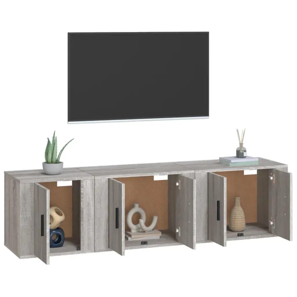 3-delige Tv-meubelset bewerkt hout grijs sonoma eikenkleurig (3)