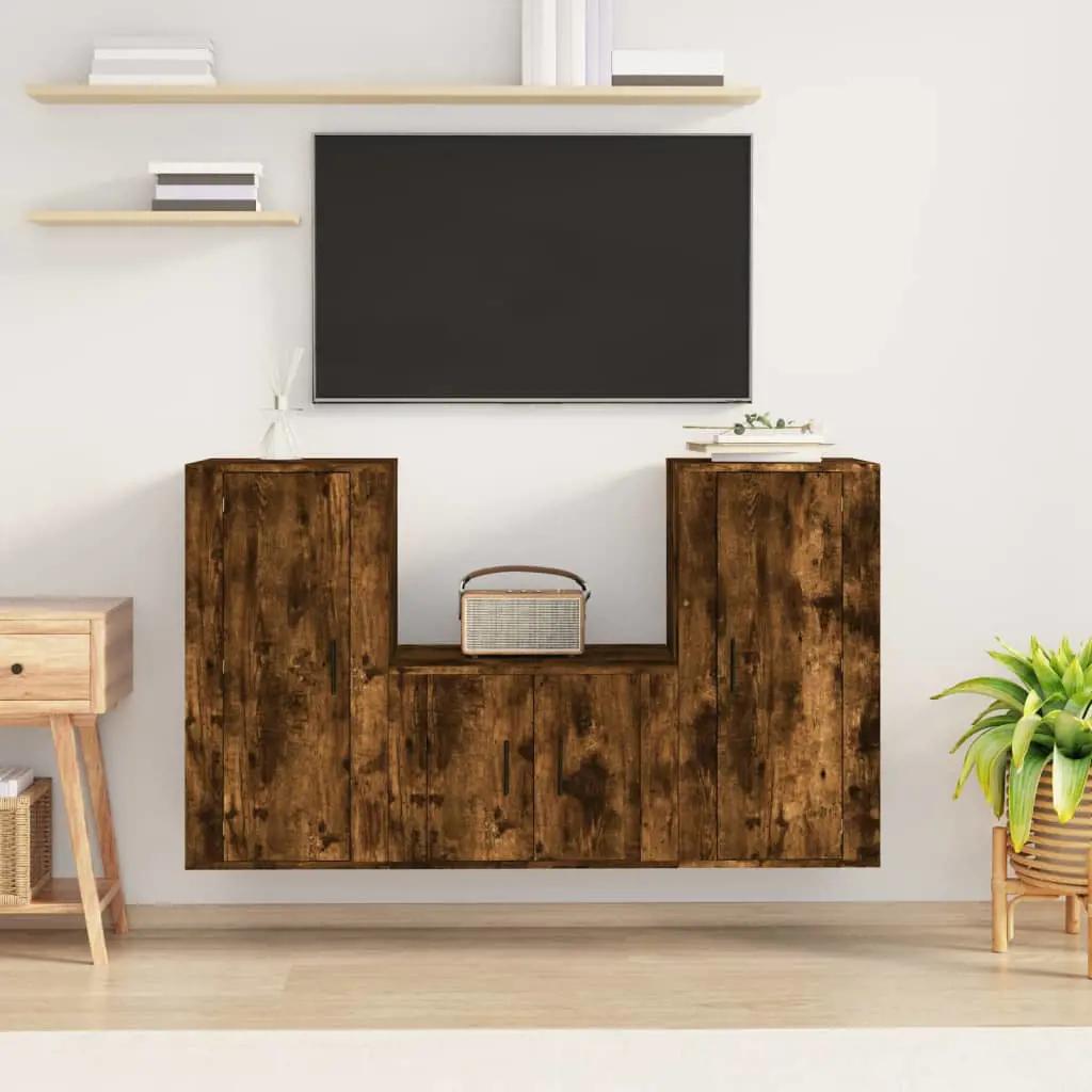 3-delige Tv-meubelset bewerkt hout gerookt eikenkleurig (1)