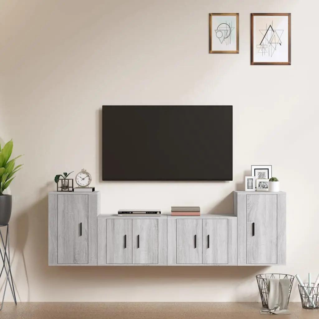 4-delige Tv-meubelset bewerkt hout grijs sonoma eikenkleurig (1)