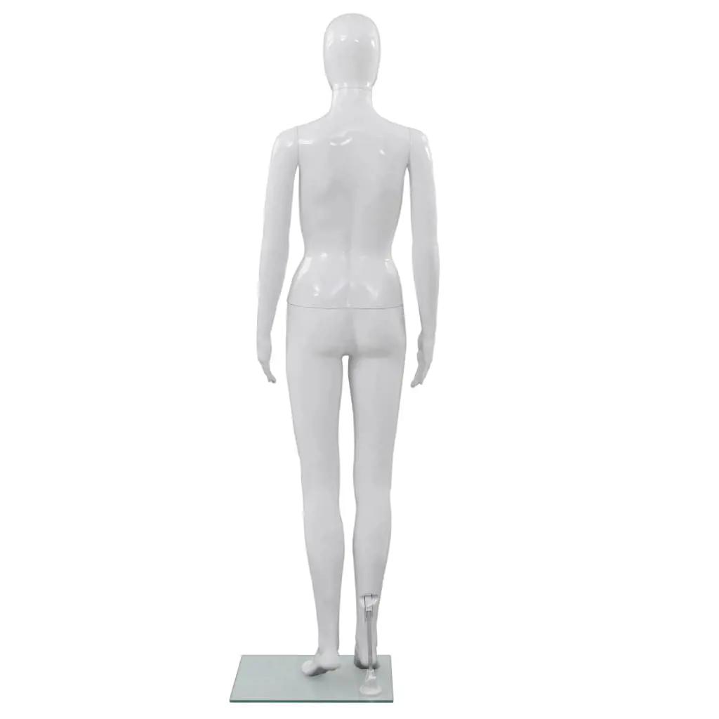 Etalagepop vrouwelijk met glazen voet 175 cm glanzend wit (4)
