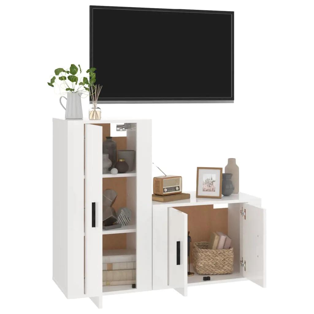2-delige Tv-meubelset bewerkt hout hoogglans wit (3)