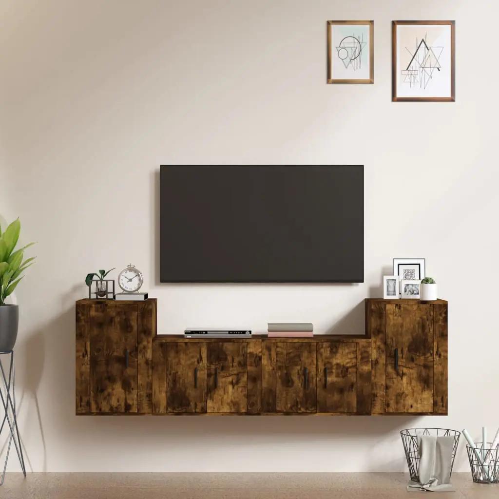 4-delige Tv-meubelset bewerkt hout gerookt eikenkleurig (1)