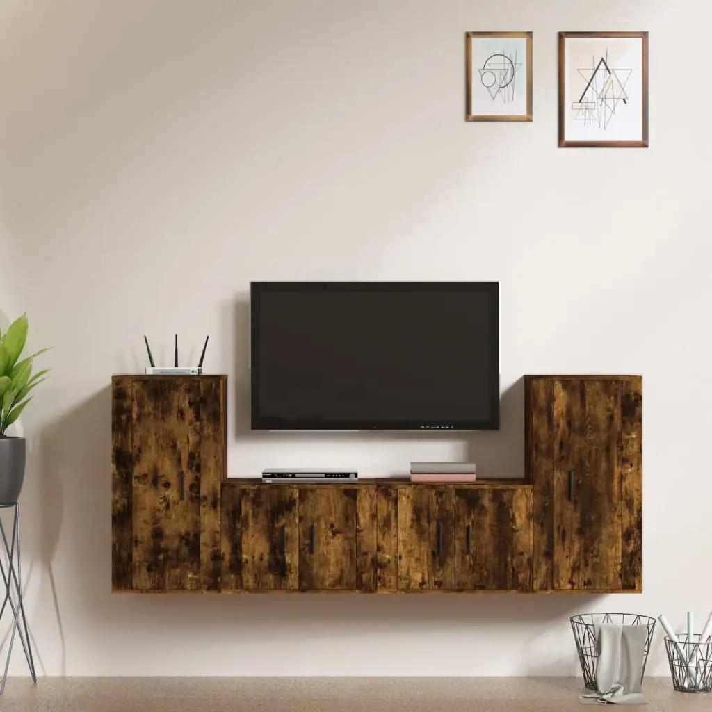 4-delige Tv-meubelset bewerkt hout gerookt eikenkleurig (1)