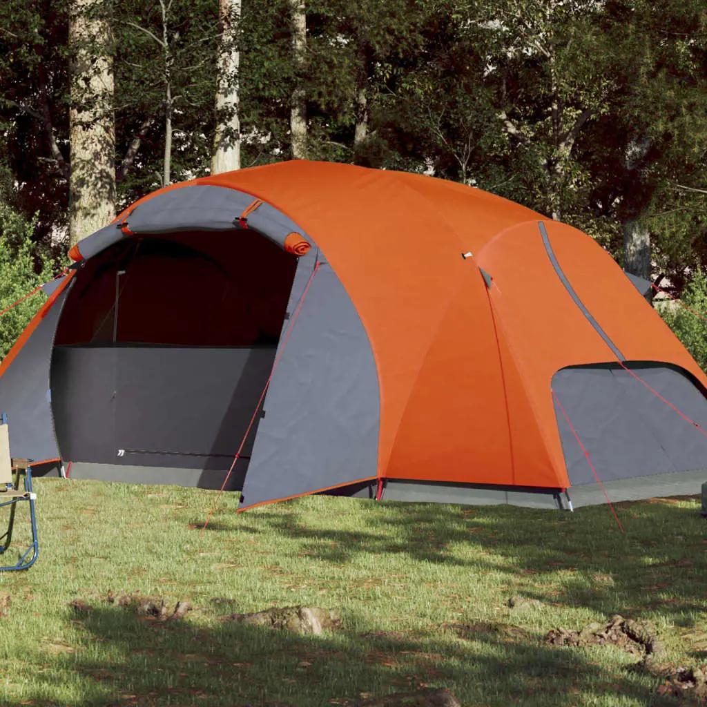 Tent 8-persoons waterdicht grijs en oranje (1)