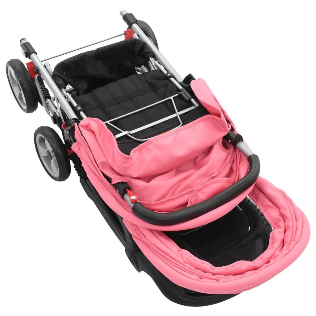Kinderwagen dubbel staal roze en zwart (5)
