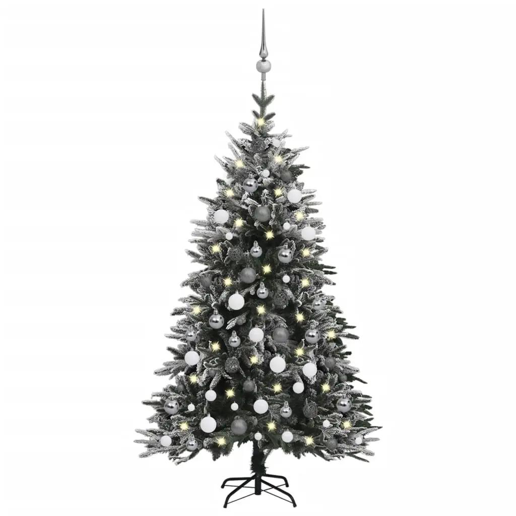 Kunstkerstboom met LED's, kerstballen en sneeuw 120 cm PVC PE