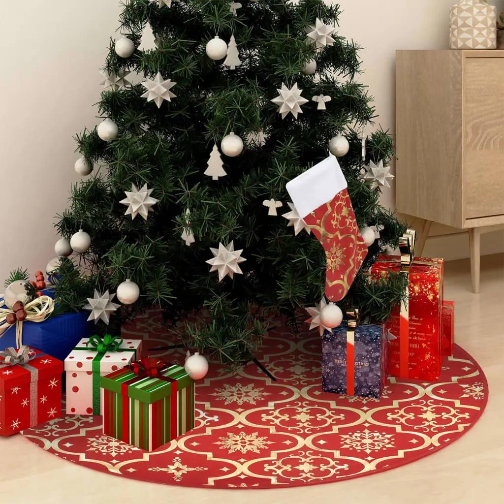 Kerstboomrok luxe met sok 90 cm stof rood