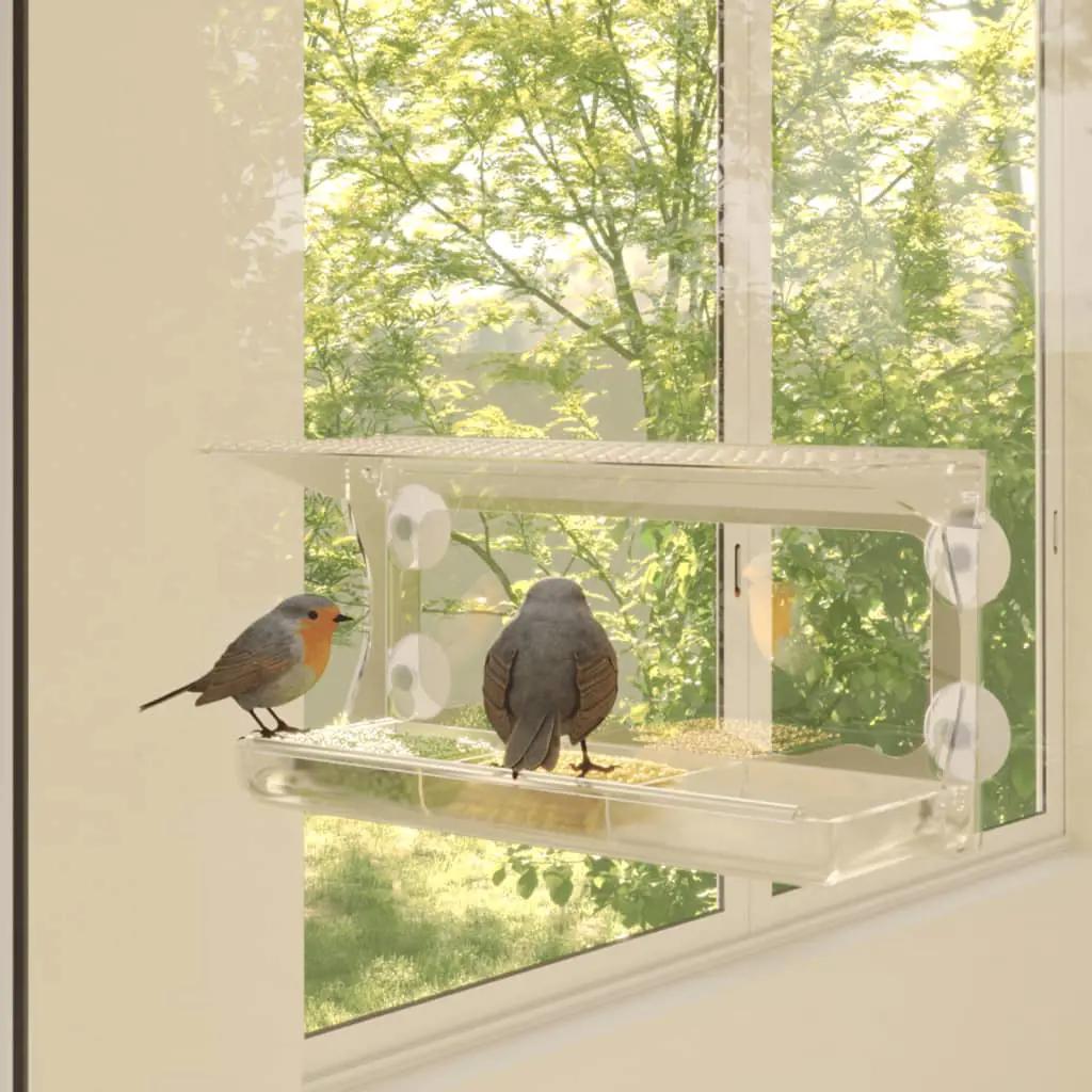 Vogelvoederbakken voor raam 2 st 30x12x15 cm acryl