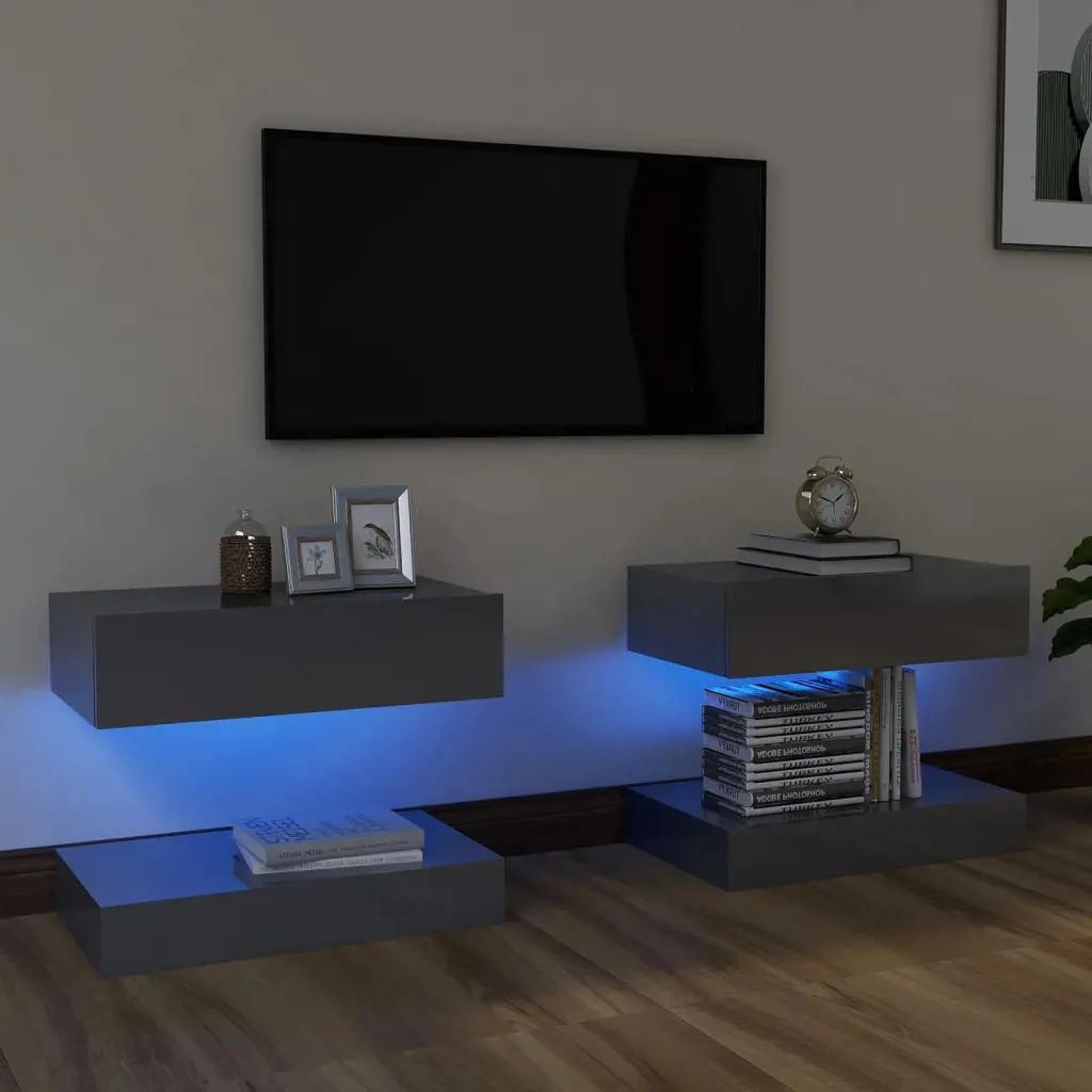 Tv-meubelen 2 st met LED-verlichting 60x35 cm hoogglans grijs