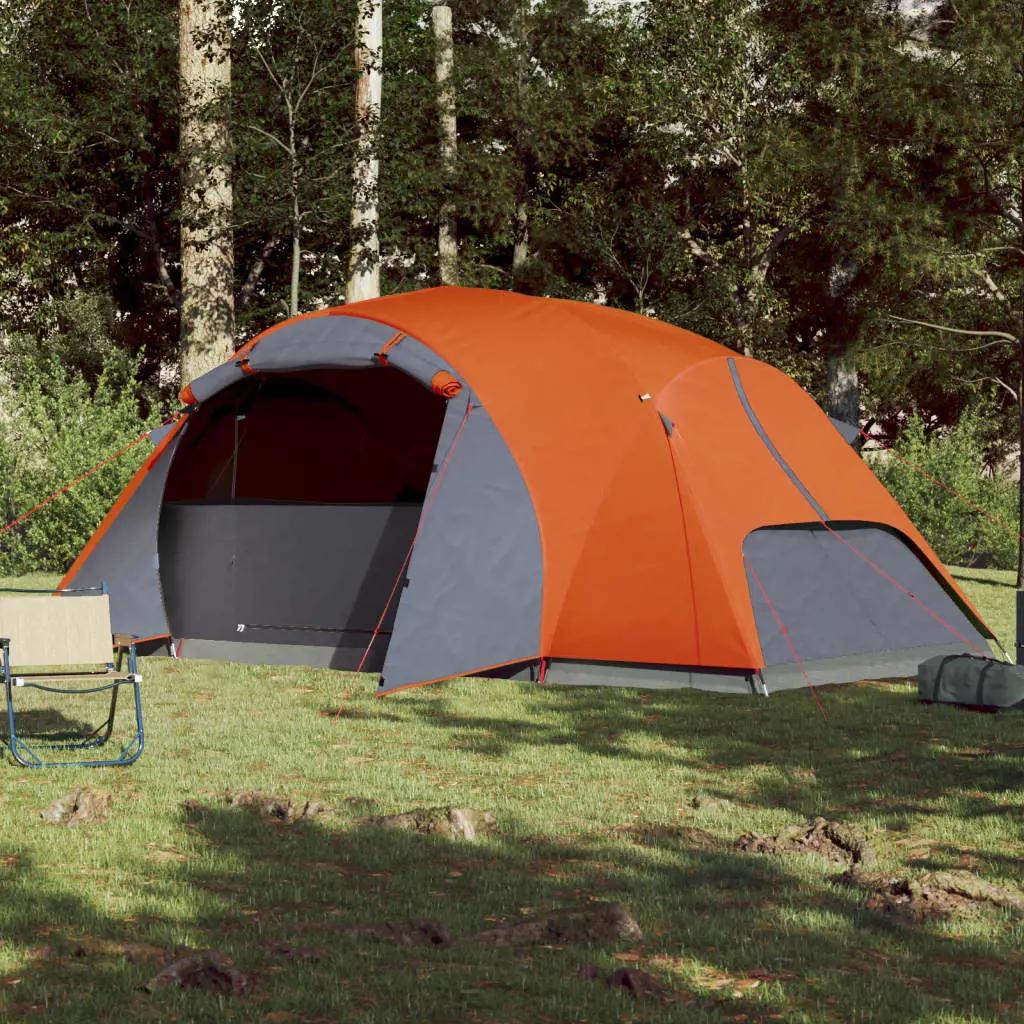 Tent 8-persoons waterdicht grijs en oranje (3)