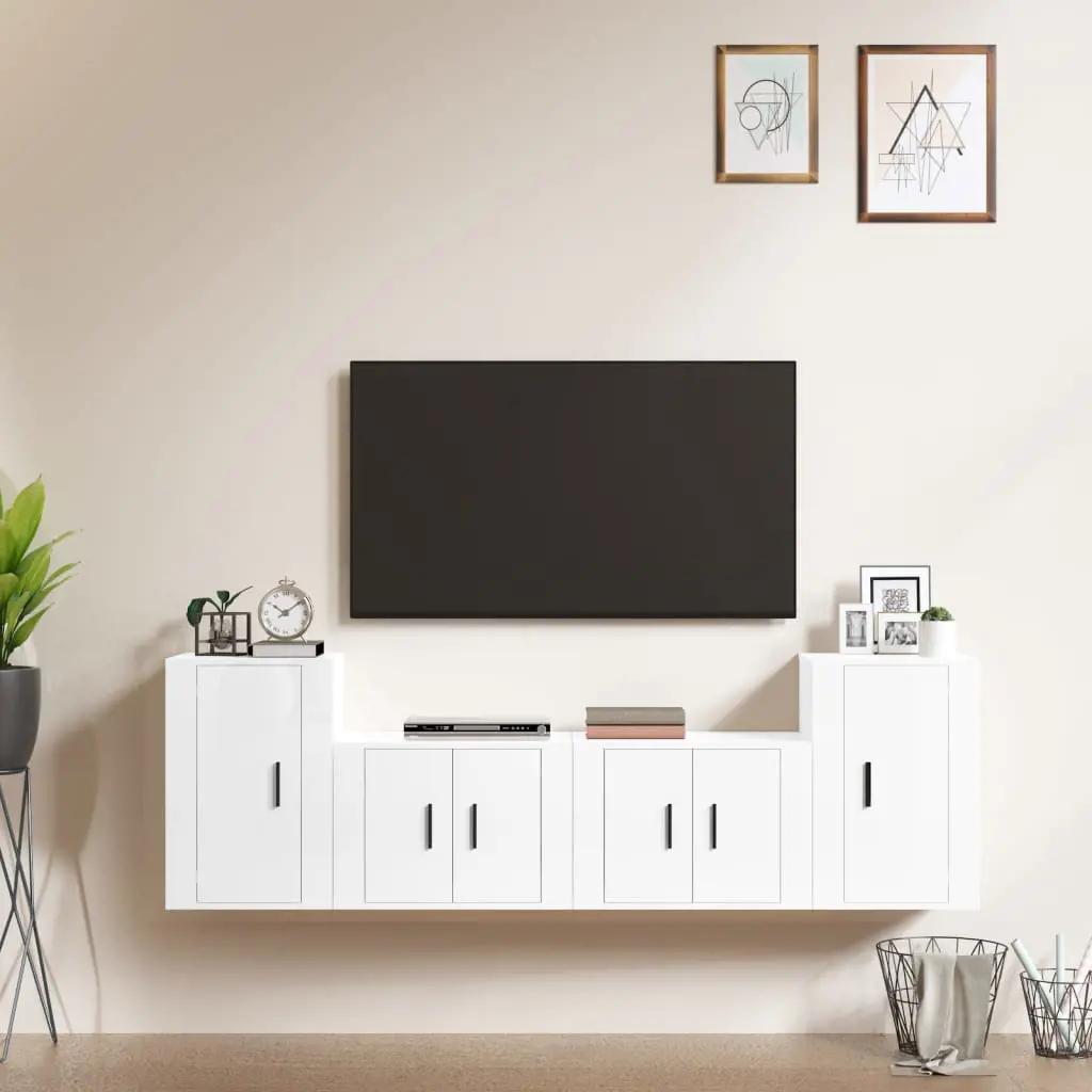 4-delige Tv-meubelset bewerkt hout hoogglans wit (1)