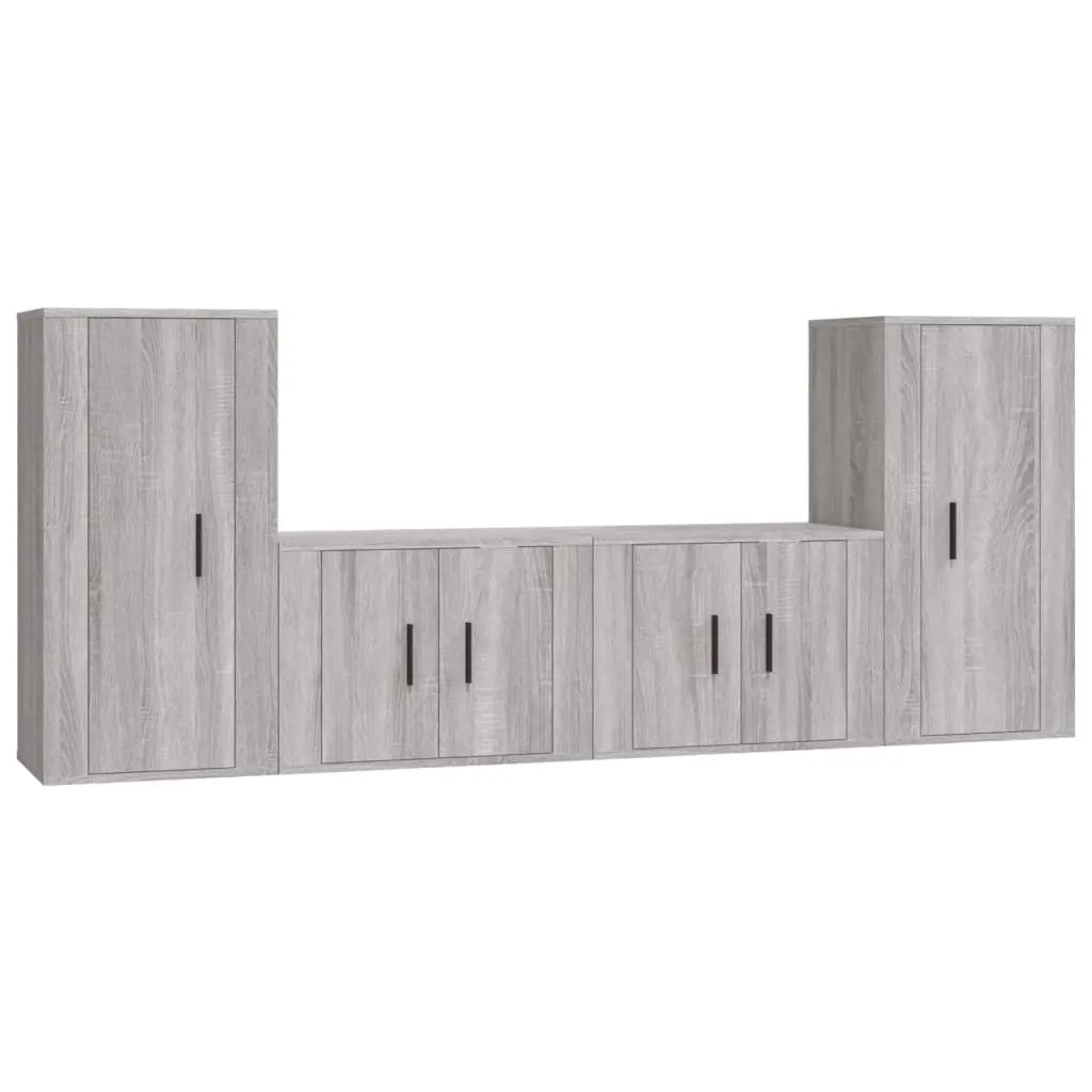 4-delige Tv-meubelset bewerkt hout grijs sonoma eikenkleurig (2)
