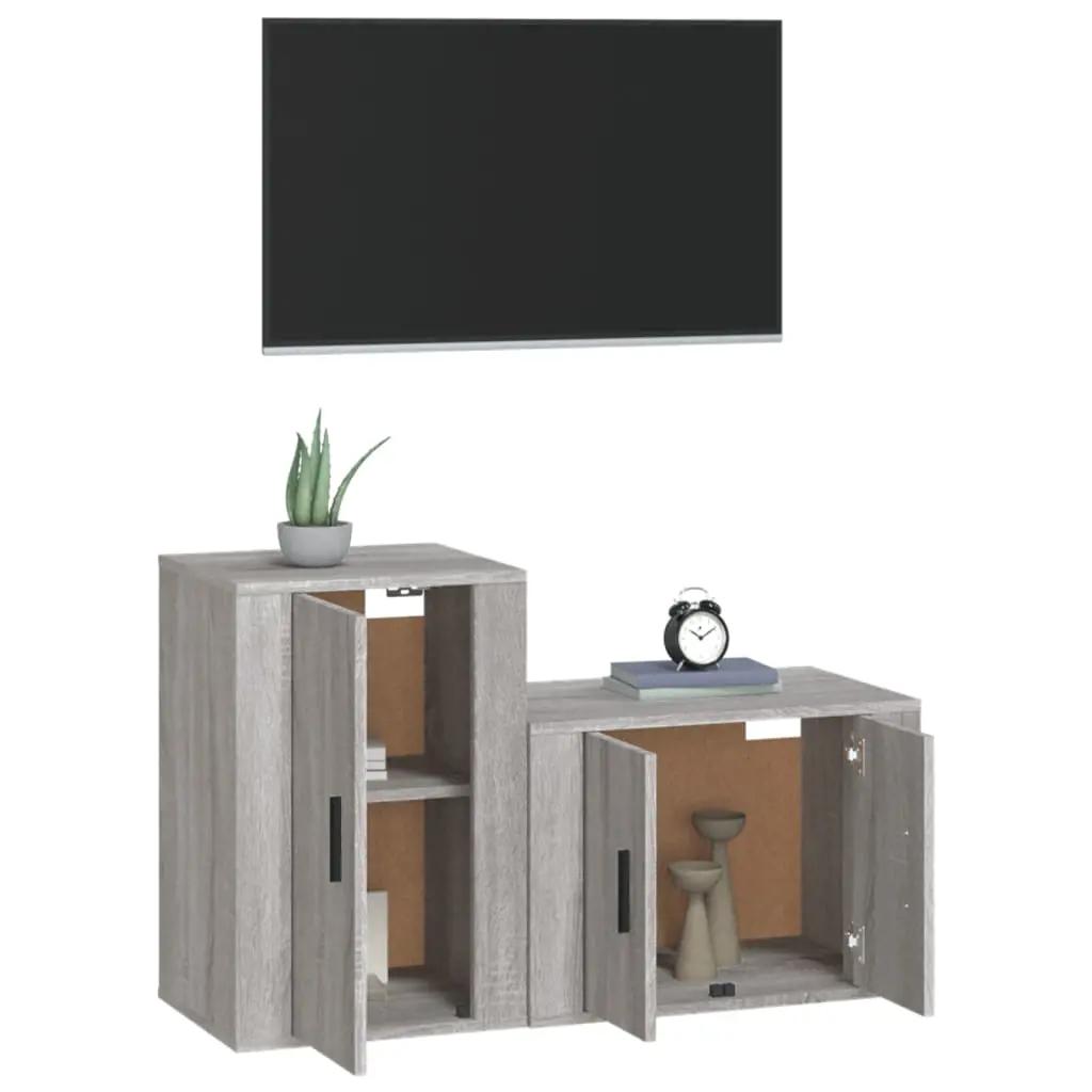 2-delige Tv-meubelset bewerkt hout grijs sonoma eikenkleurig (3)