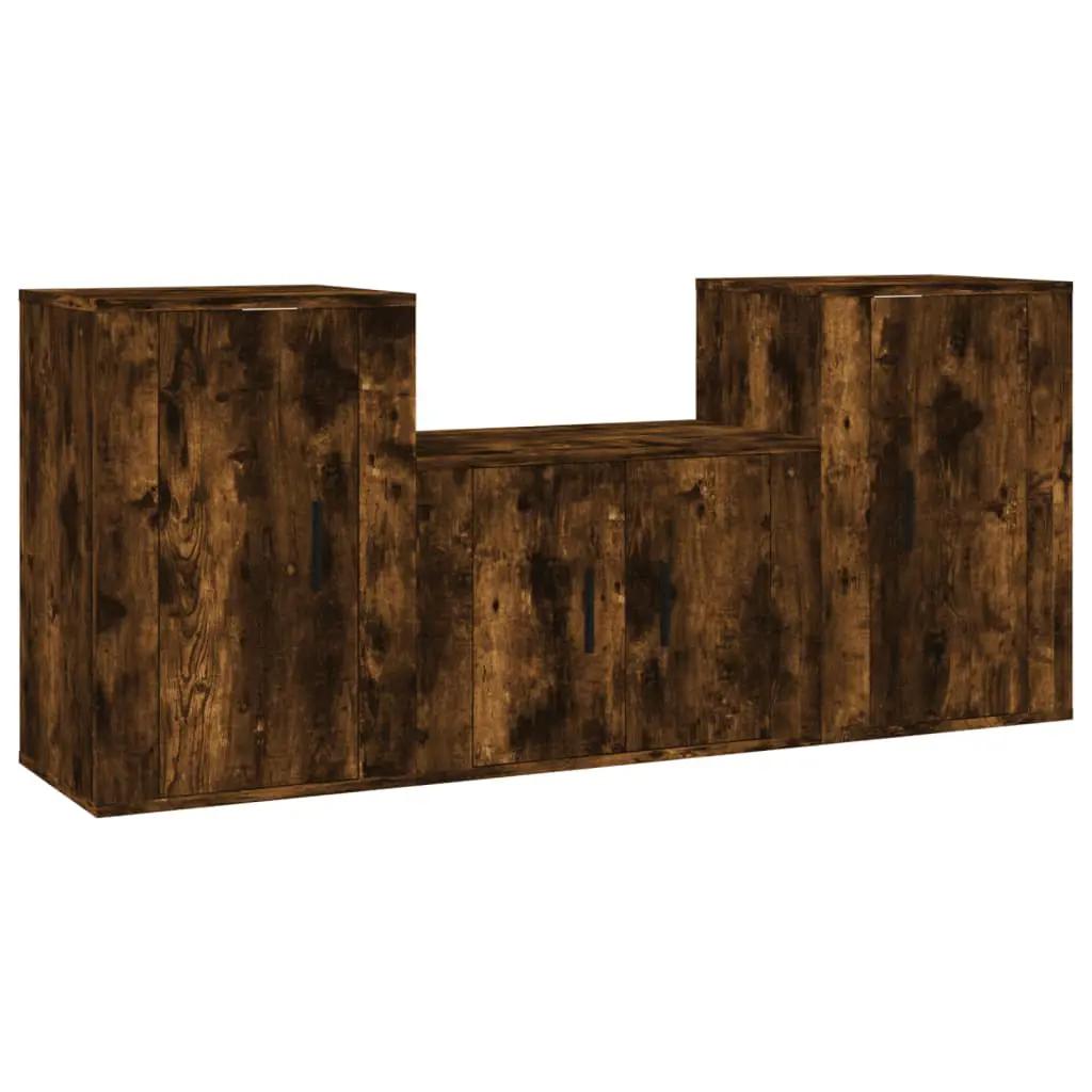 3-delige Tv-meubelset bewerkt hout gerookt eikenkleurig (2)