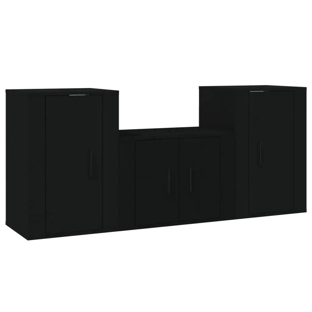 3-delige Tv-meubelset bewerkt hout zwart (2)