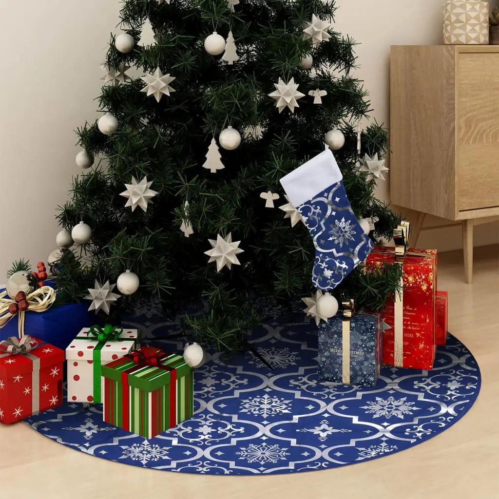 Kerstboomrok luxe met sok 150 cm stof blauw