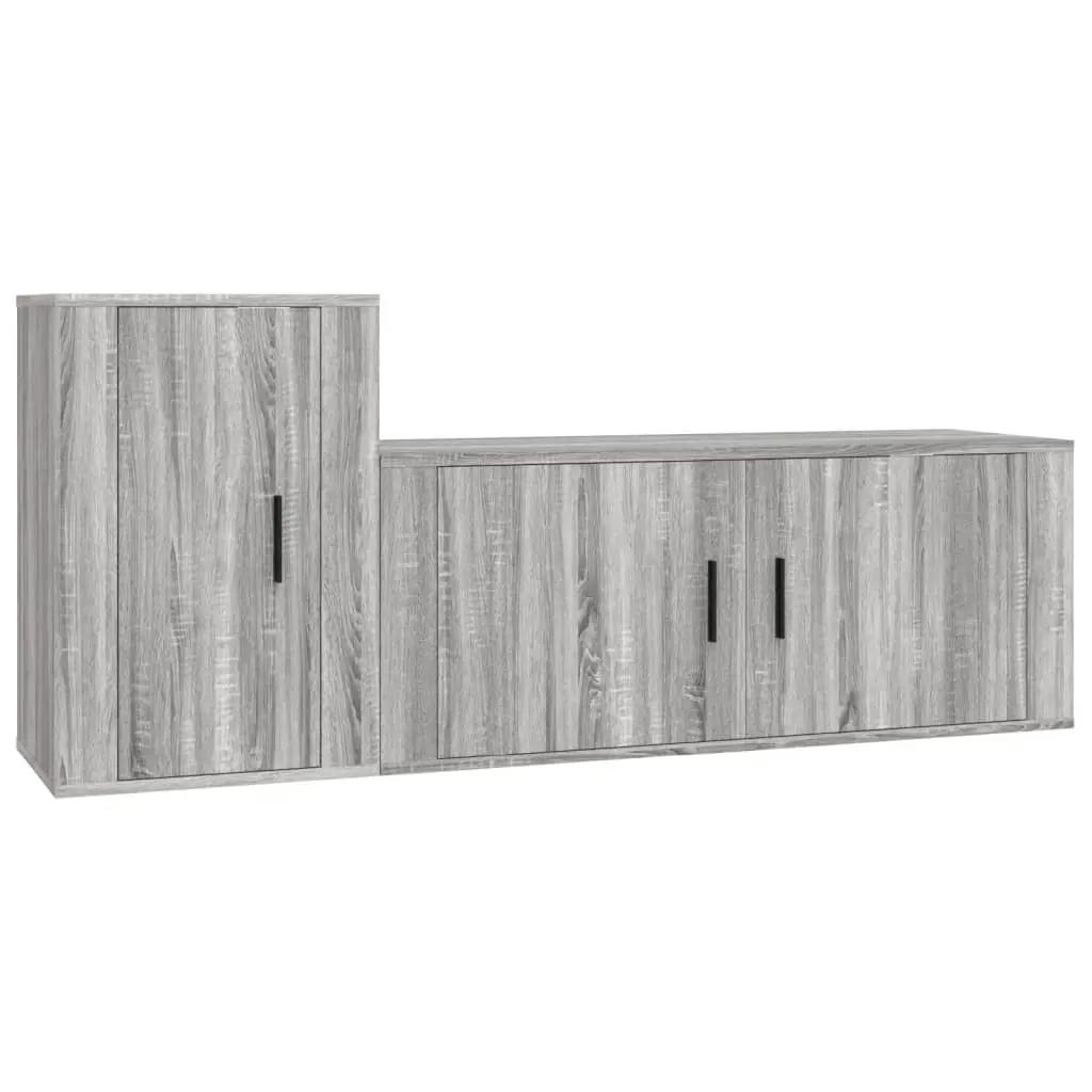 2-delige Tv-meubelset bewerkt hout grijs sonoma eikenkleurig (2)