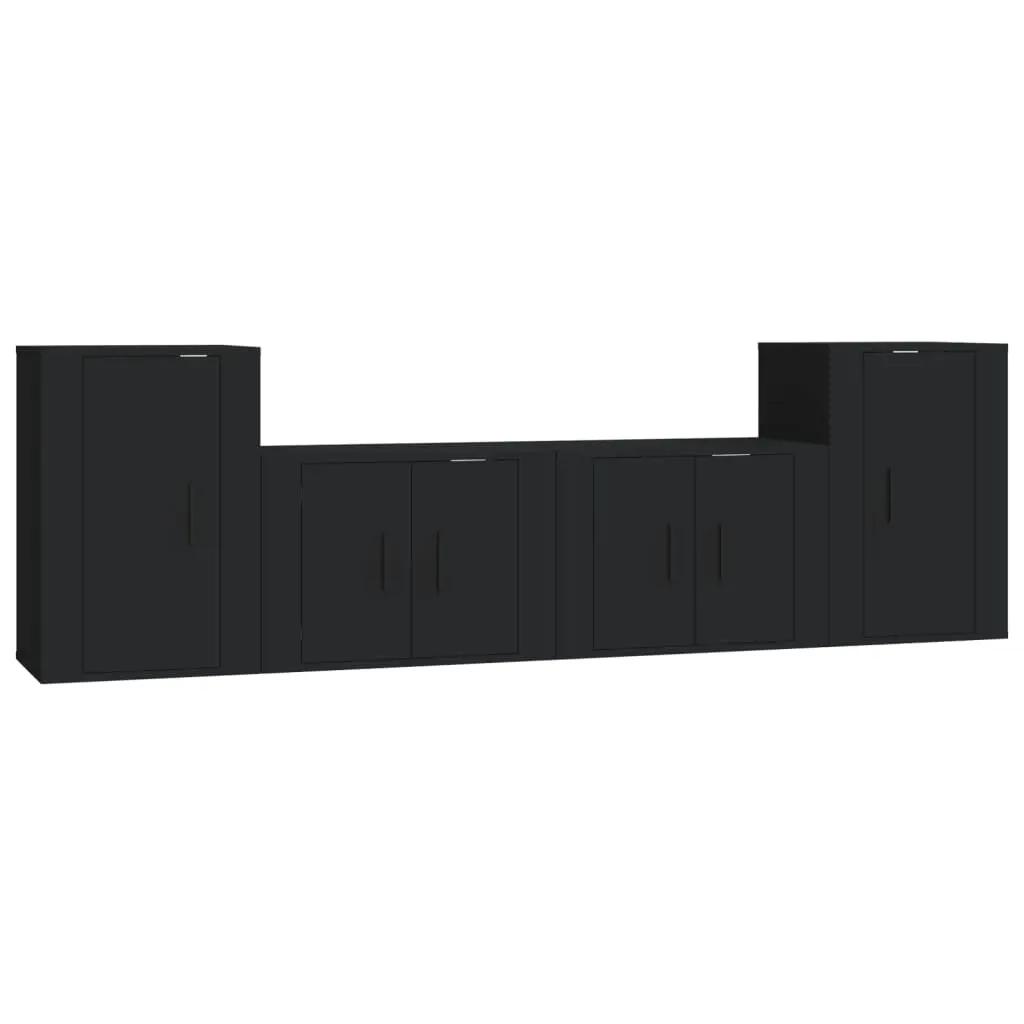 4-delige Tv-meubelset bewerkt hout zwart (2)