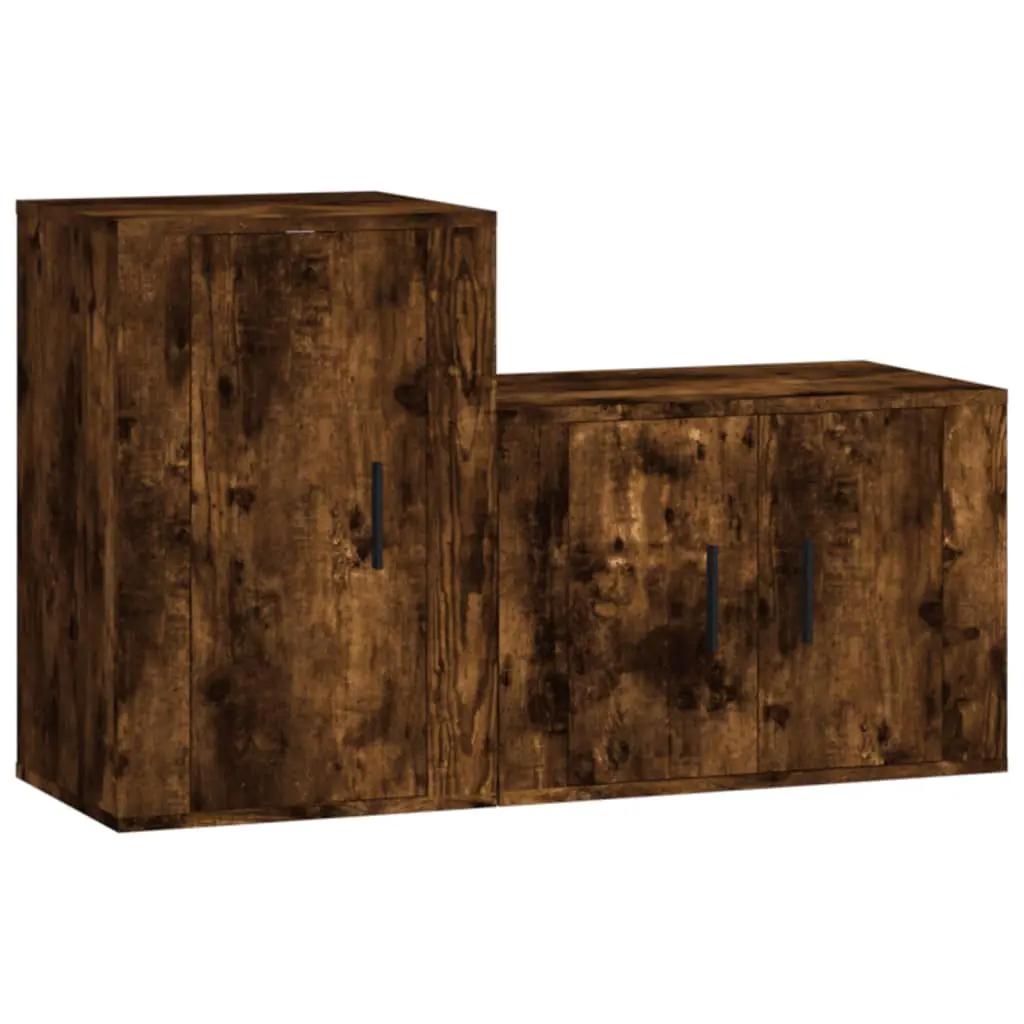 2-delige Tv-meubelset bewerkt hout gerookt eikenkleurig (2)