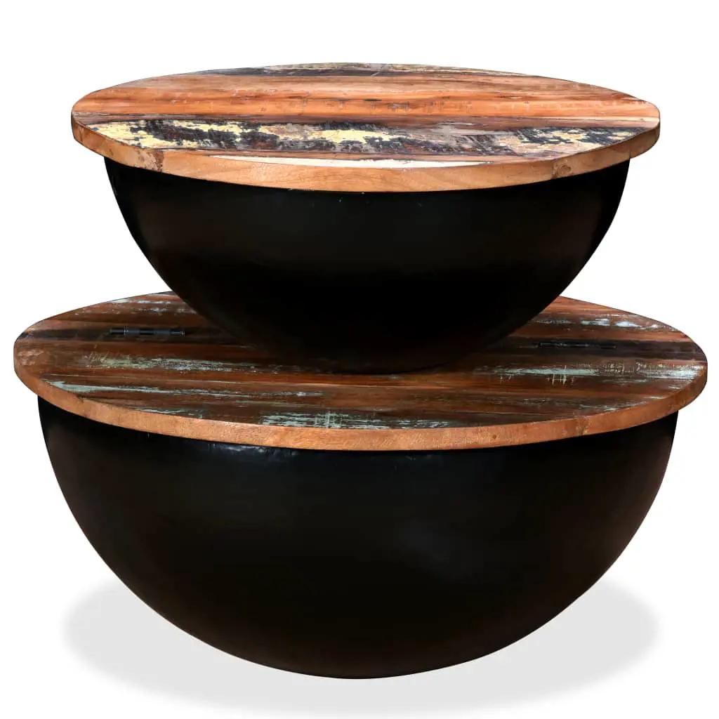 2-delige Salontafelset komvormig massief gerecycled hout zwart (6)