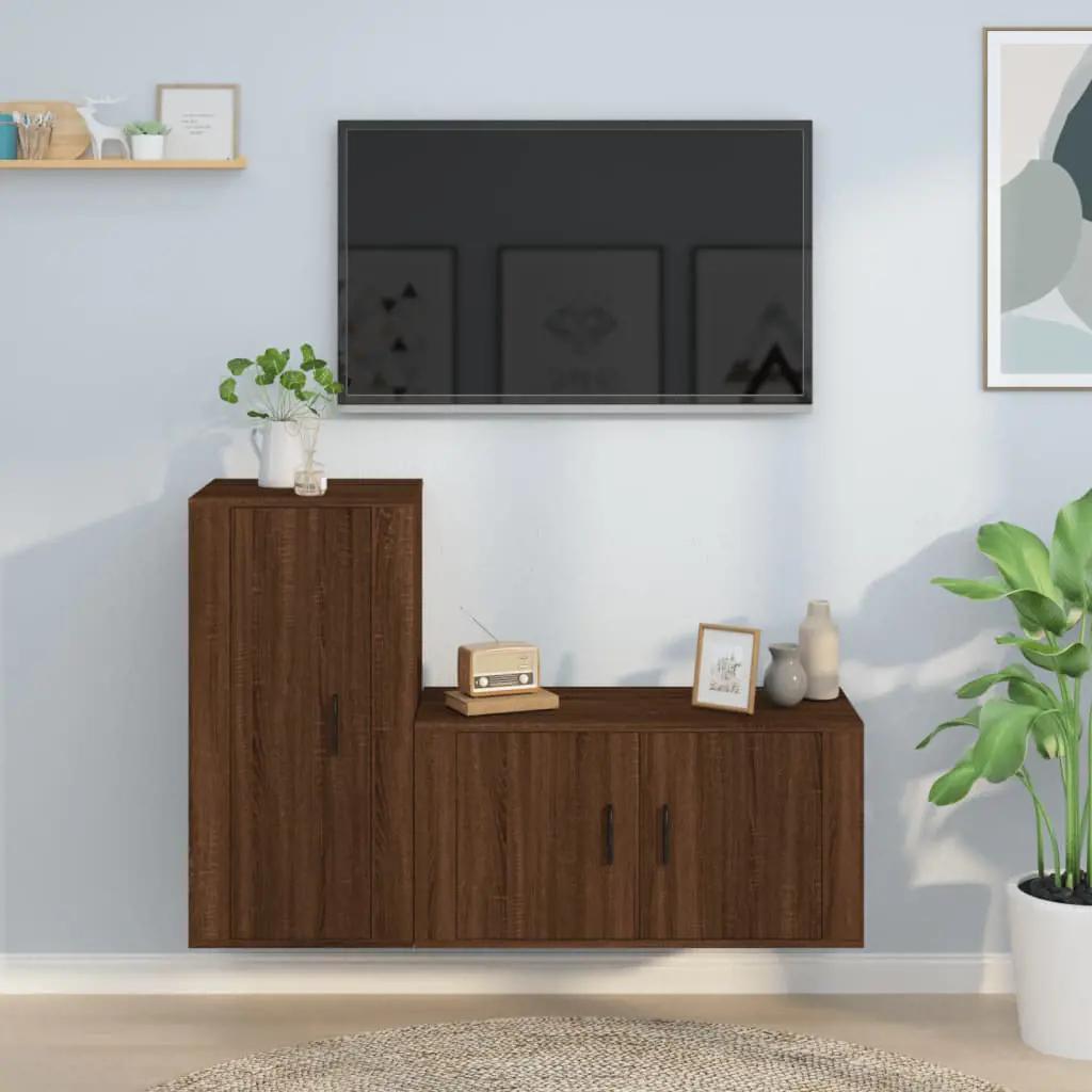 2-delige Tv-meubelset bewerkt hout bruin eikenkleur (1)