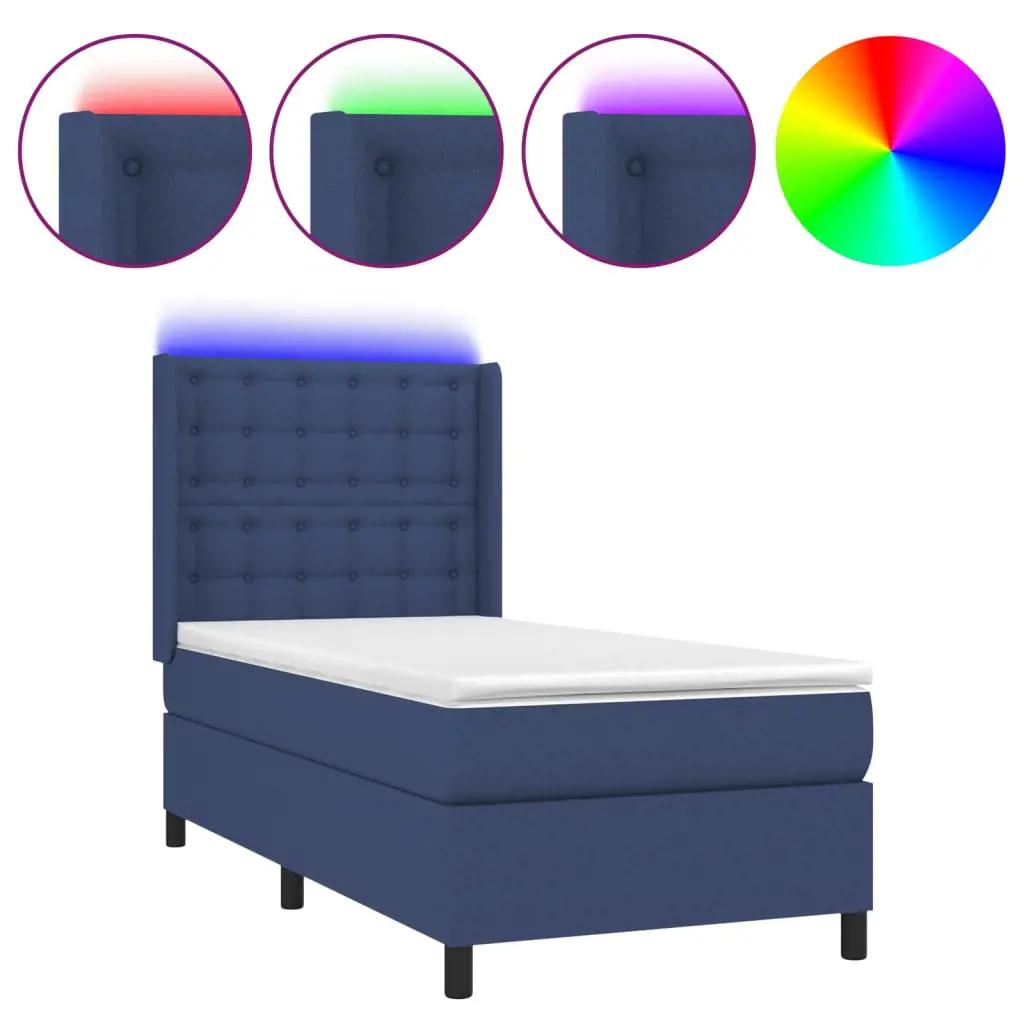 Boxspring met matras en LED stof blauw 80x200 cm (2)