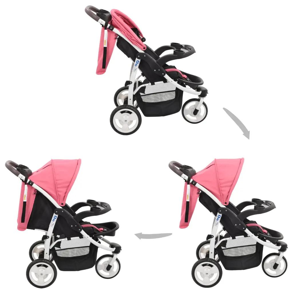 Kinderwagen met 3 wielen roze en zwart (2)