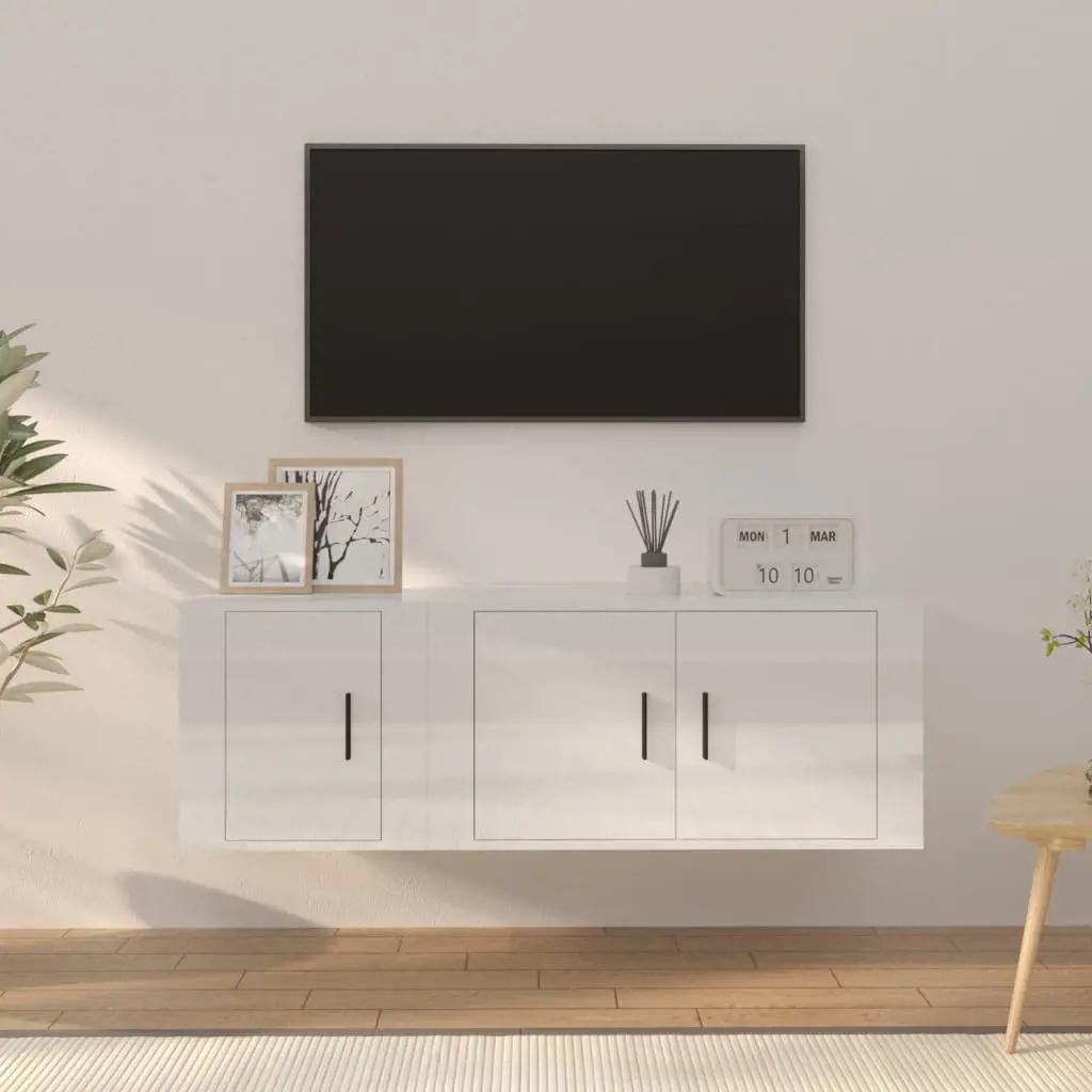 2-delige Tv-meubelset bewerkt hout hoogglans wit (1)