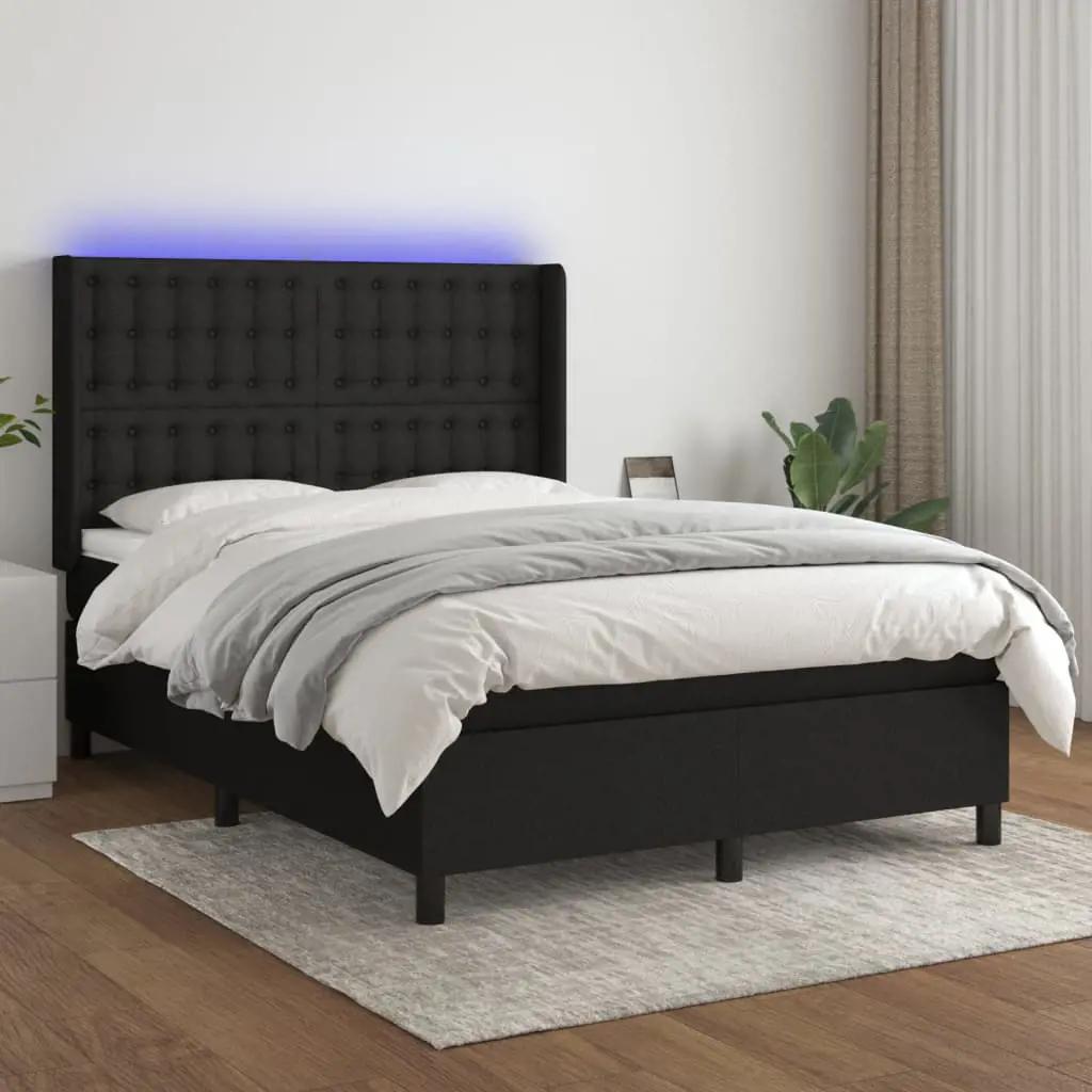 Boxspring met matras en LED stof zwart 140x190 cm (1)