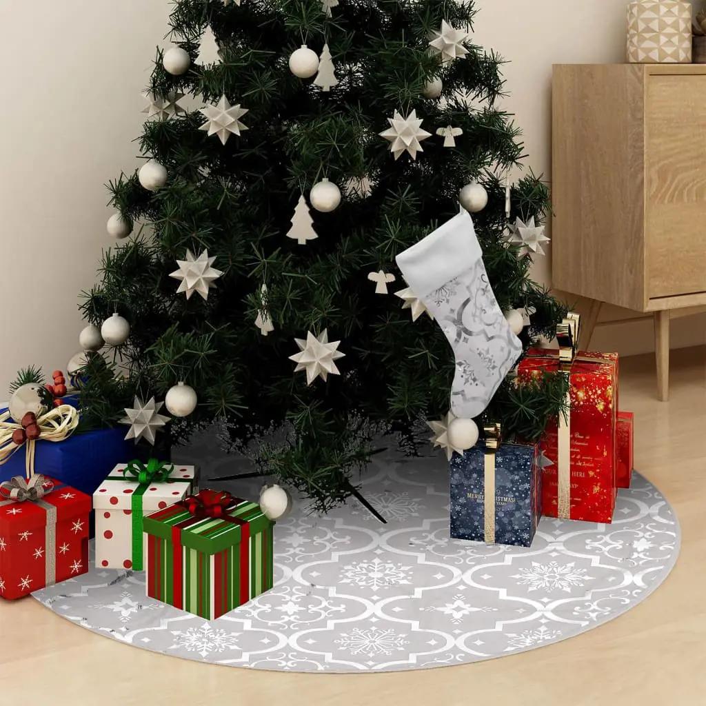 Kerstboomrok luxe met sok 90 cm stof wit