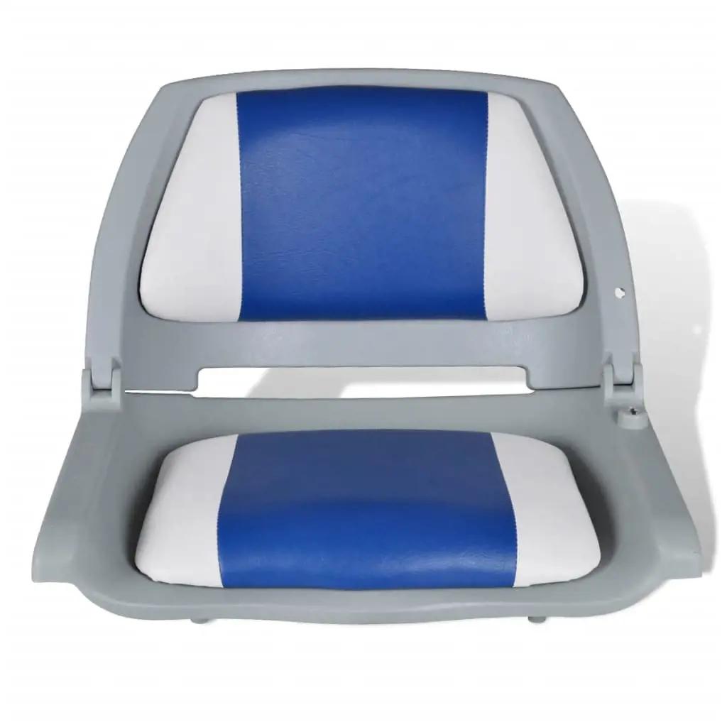 Opklapbare bootstoel met blauw-wit kussen 41 x 51 x 48 cm (2)