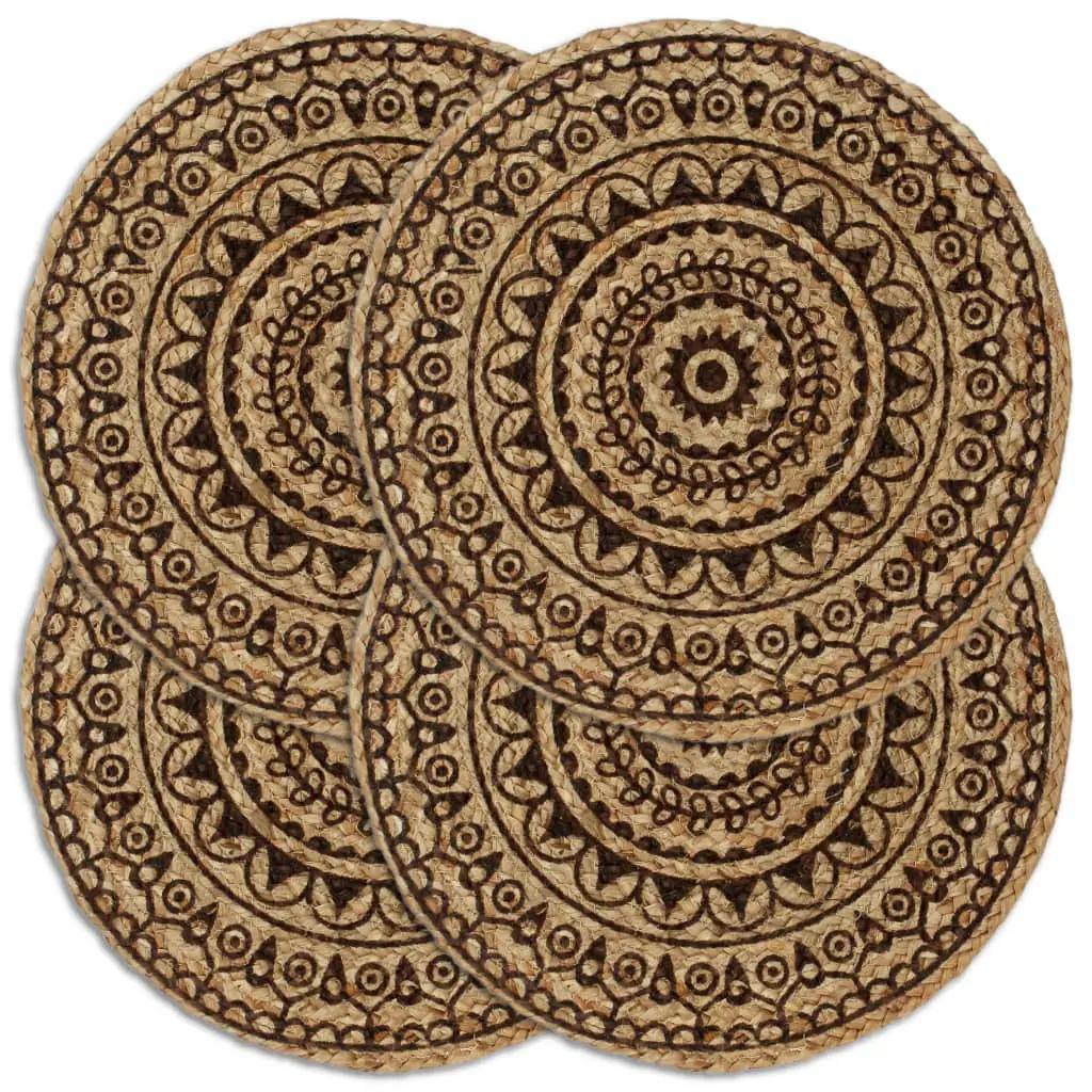 Placemats 4 st rond 38 cm jute donkerbruin