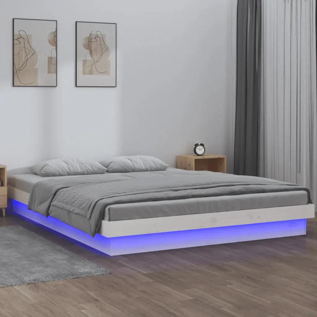 Bedframe LED massief hout wit 120x200 cm