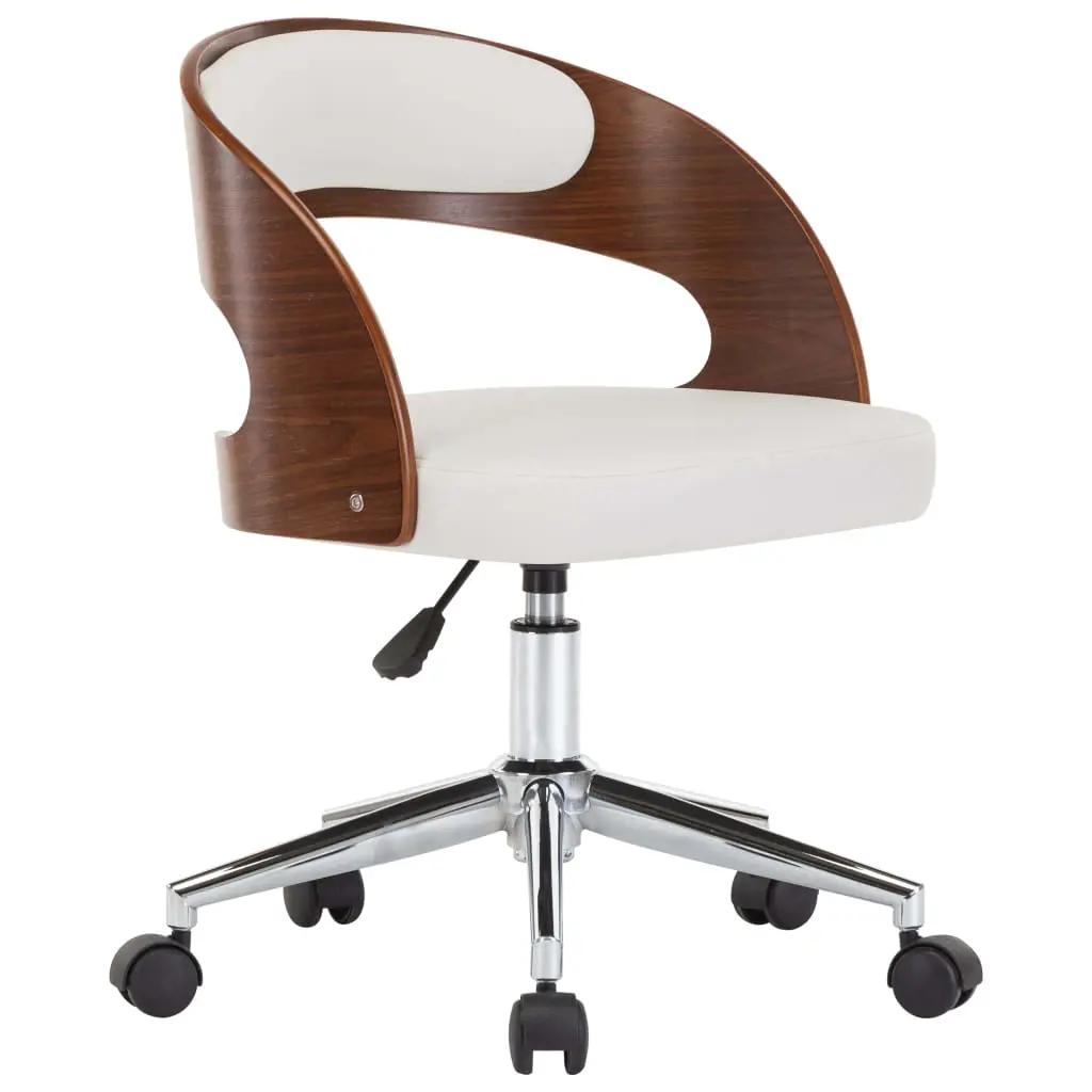 Kantoorstoel draaibaar gebogen hout en kunstleer wit (2)