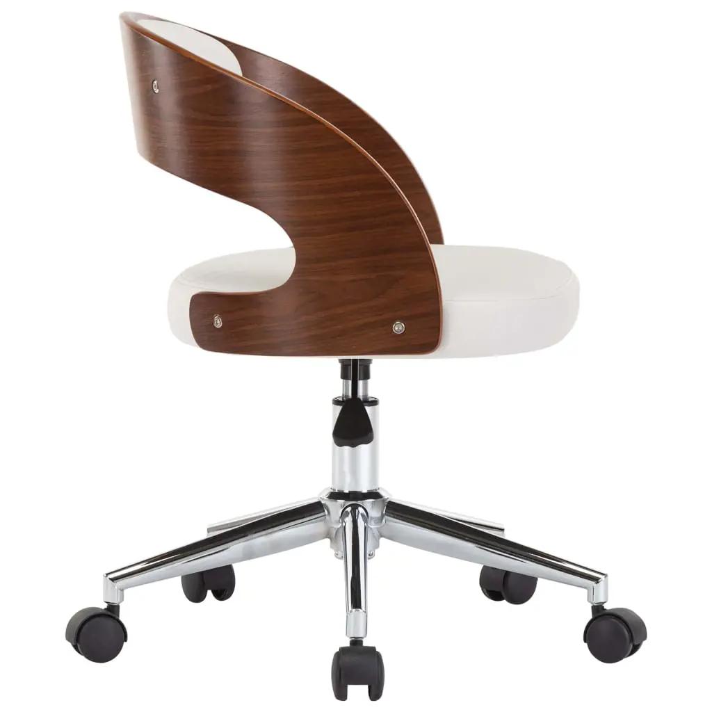 Kantoorstoel draaibaar gebogen hout en kunstleer wit (4)