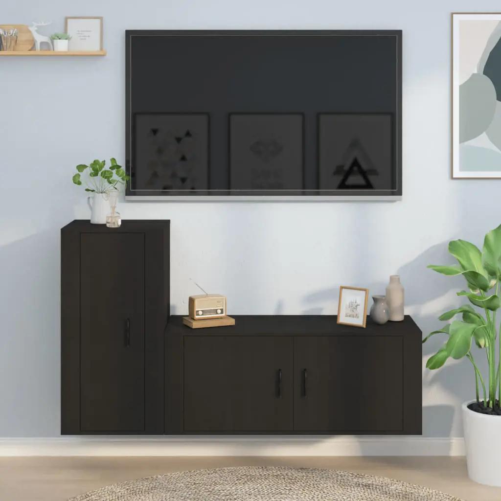 2-delige Tv-meubelset bewerkt hout zwart (1)