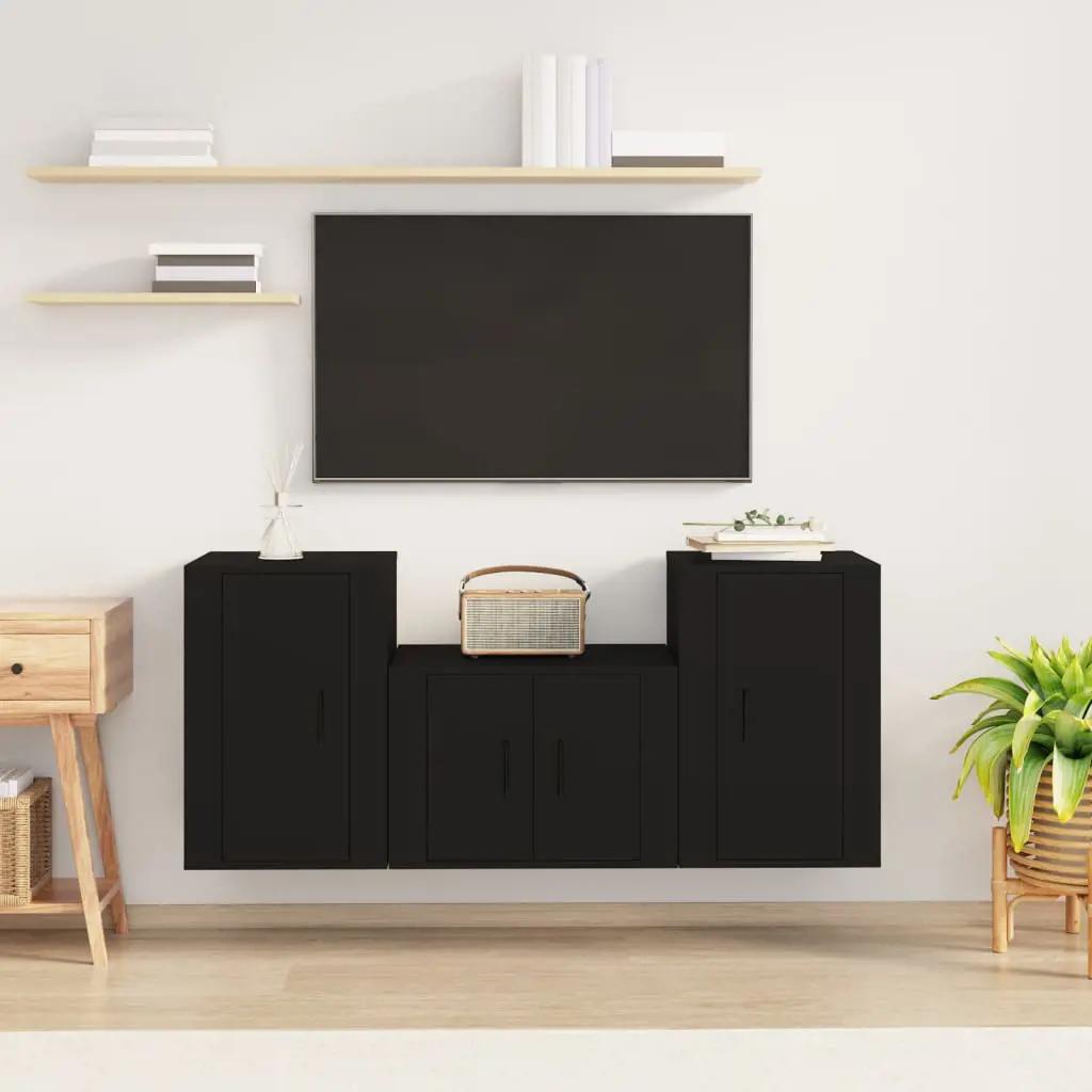 3-delige Tv-meubelset bewerkt hout zwart (1)