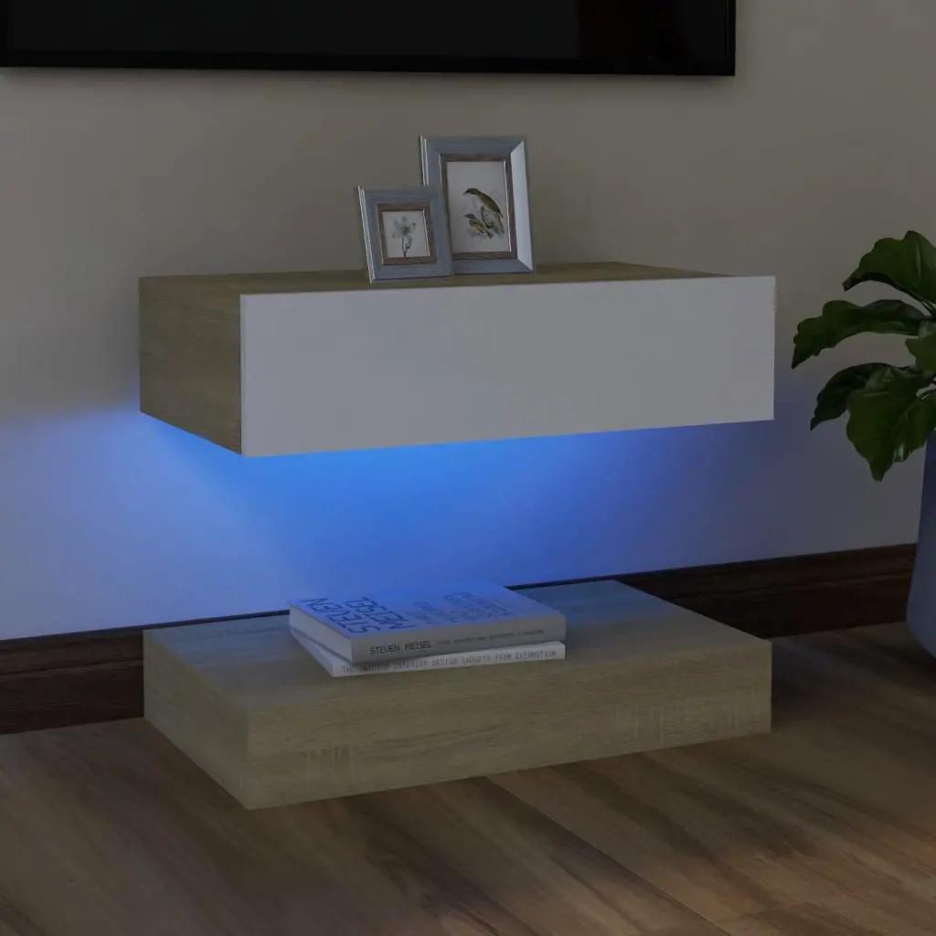 Tv-meubel met LED-verlichting 60x35 cm wit sonoma eikenkleurig (1)