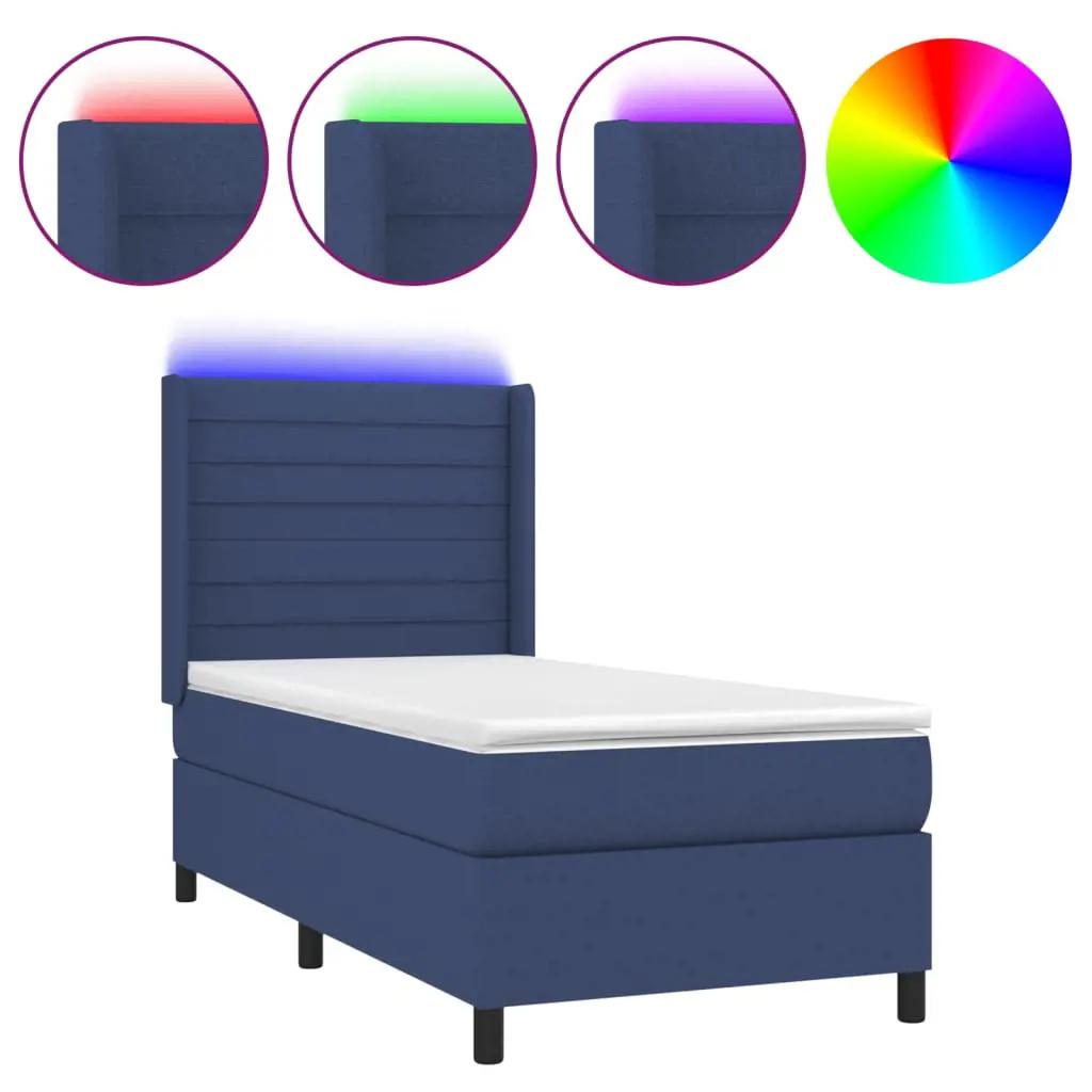 Boxspring met matras en LED stof blauw 100x200 cm (2)