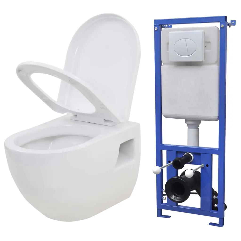 Hangend toilet met verborgen stortbak keramiek wit