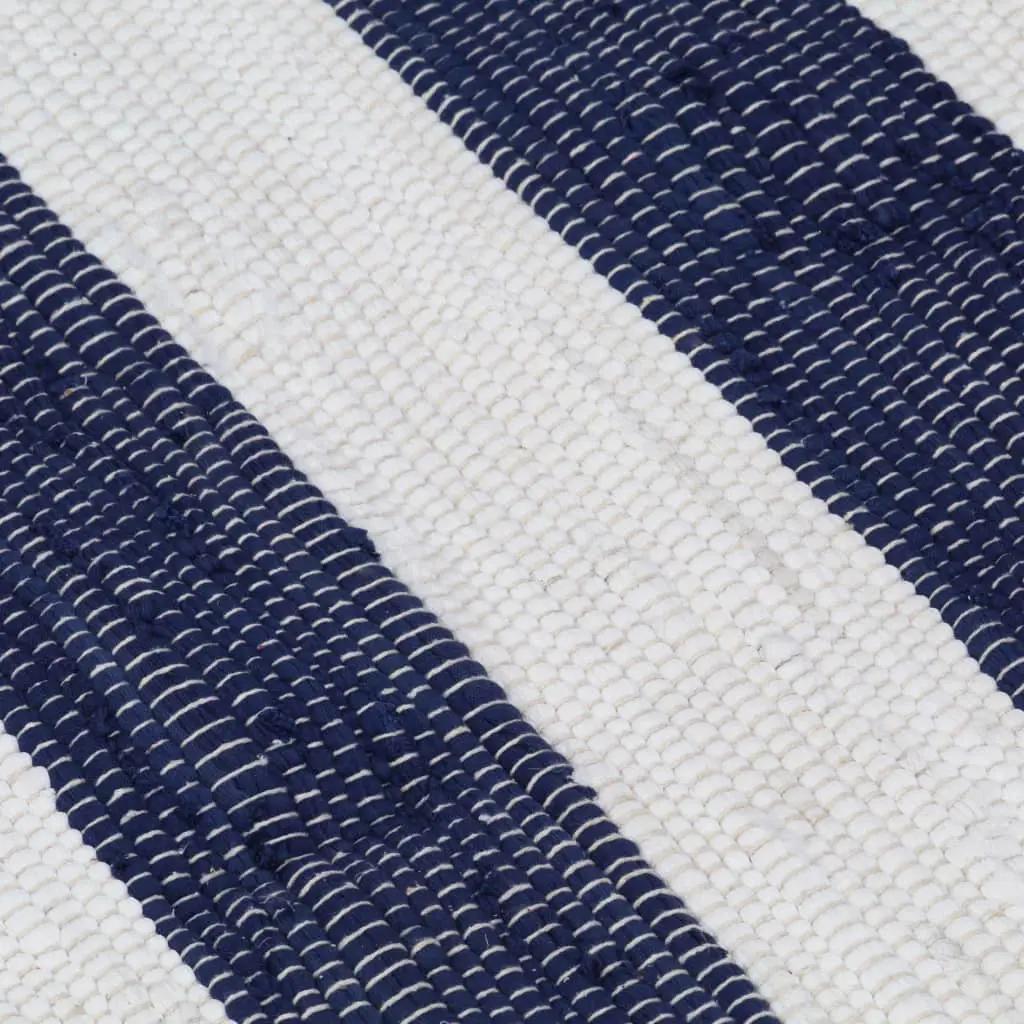 Vloerkleed chindi handgeweven 80x160 cm katoen blauw en wit (5)
