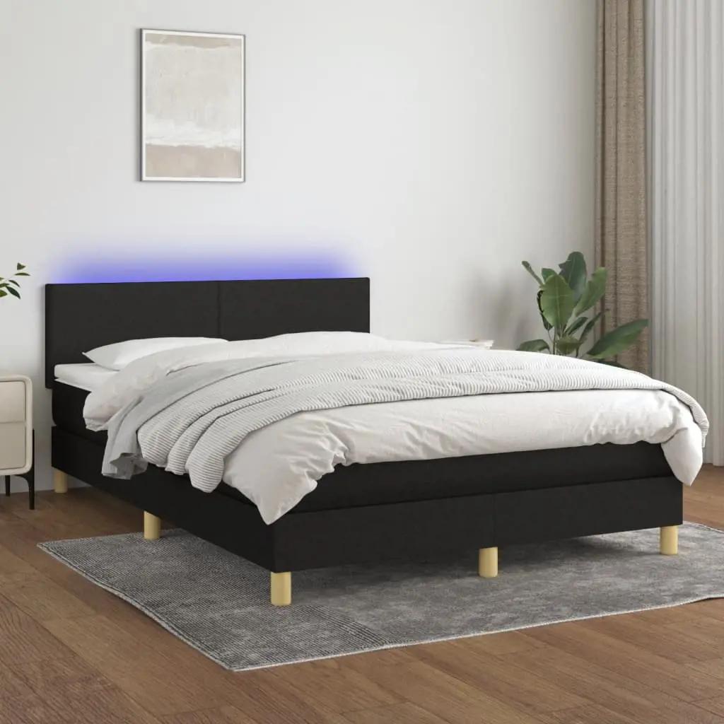 Boxspring met matras en LED stof zwart 140x200 cm (1)