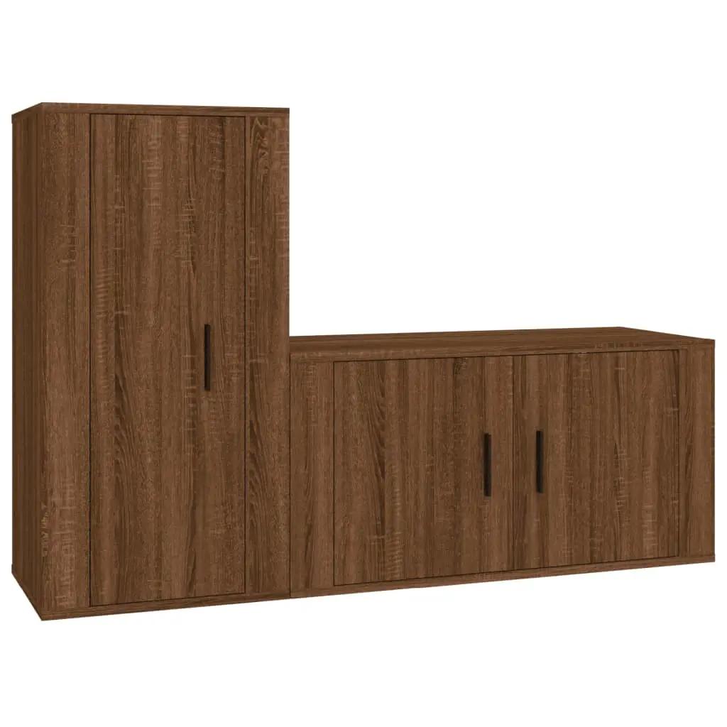 2-delige Tv-meubelset bewerkt hout bruin eikenkleur (2)